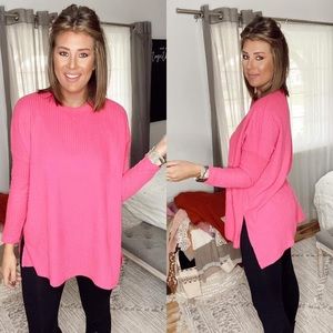 Judith March NEW Pink Waffle Knit Long Sleeve Top